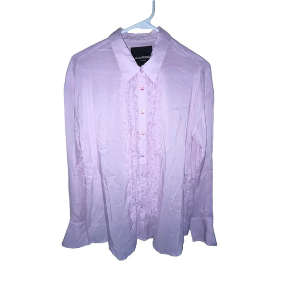 Le Superbe Button Tux Shirt Jewel Buttons Women’s Size 4 Purple Preppy Designer - Picture 1 of 8